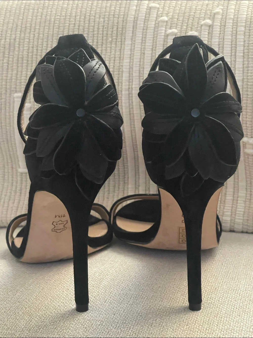 Tory Burch Suede Ankle-Strap Stiletto Heels with Floral Heel Accent